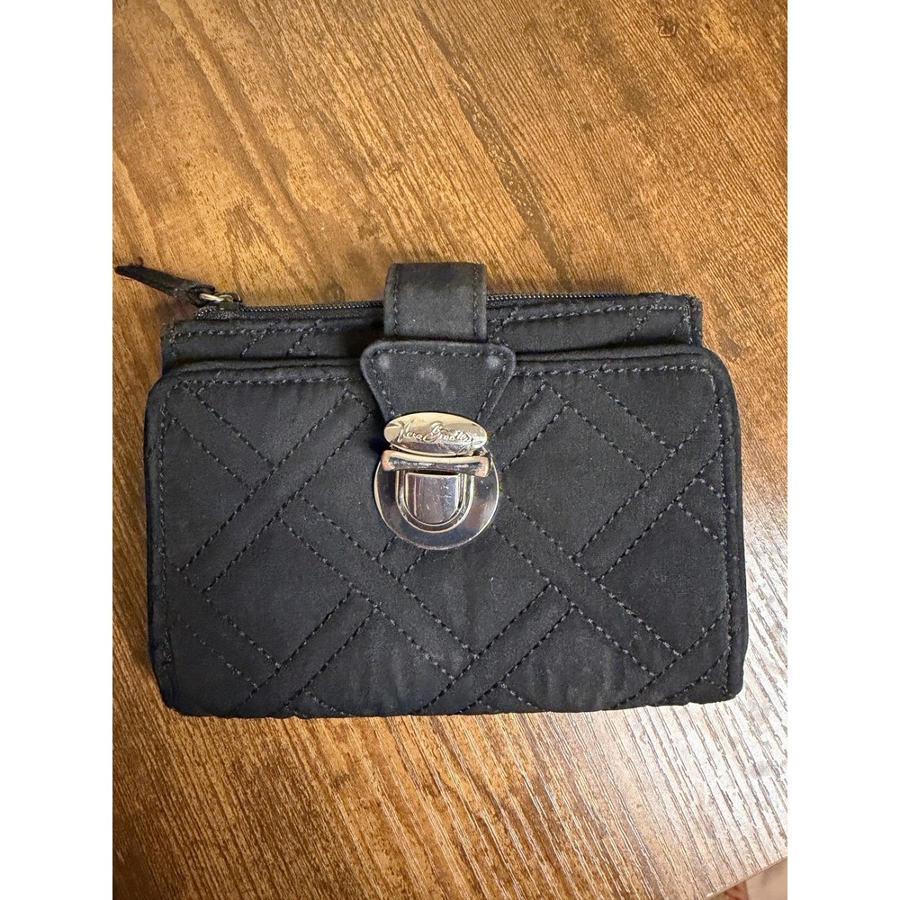 Vera Bradley Quilted Microfiber Pushlock Wallet - Black with "Go Wild" Lining